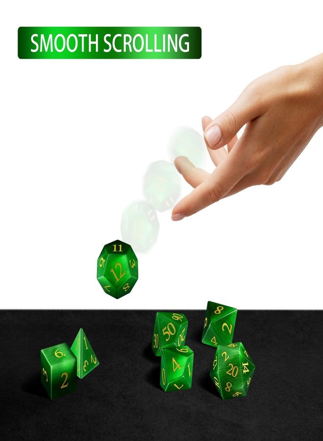 Febote 7-Piece Green Artificial Cat's Eye Crystal Polyhedral Dice Set for Dungeons & Dragons D&D RPG Tabletop Gaming - Sharp Edge Gemstone Dice with Storage Box - Image 5